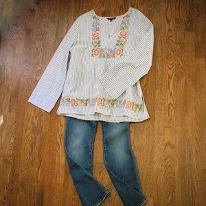 EUC Max Edition Blue Stripe Embroidered XL Tunic